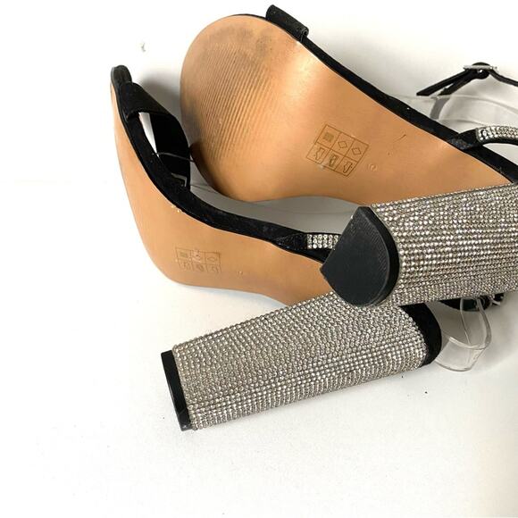 ASOS Design Hot Step Embellished Rhinestone Block Heel Black Sandals size 5 - Picture 11 of 13